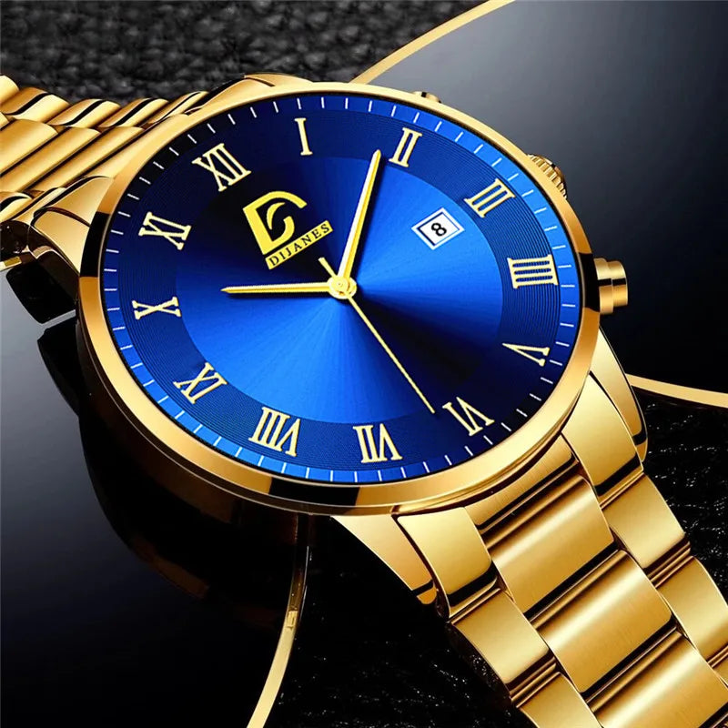 Luxury Minimalist Quartz Wrist Watch Gold Stainless Steel Fashion Watches Mens