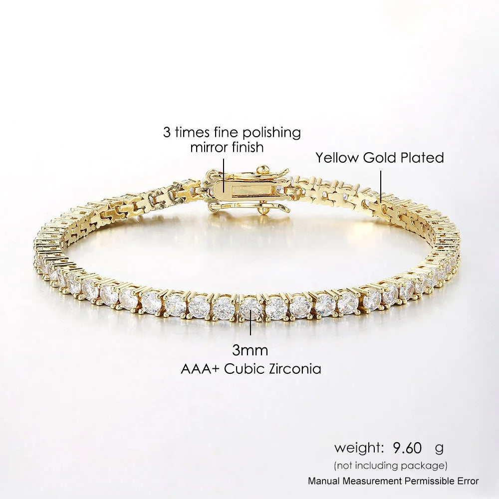 Tennis Iced Out Crystal Bracelet for Women Punk Hiphop Luxury AAA+ Cubic Zirconia Wedding Gold Color Hand Chain jewelry