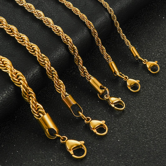 Rope Chain Necklace 2/3/4/5/6mm Stainless Steel Men Women Never Fade Choker Jewelry Accessories Gold Color Plated Chains