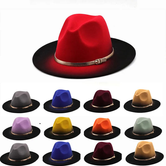 Two-Tone Fedora Hats with Sleek Belt Detail – Vibrant and Bold Collection