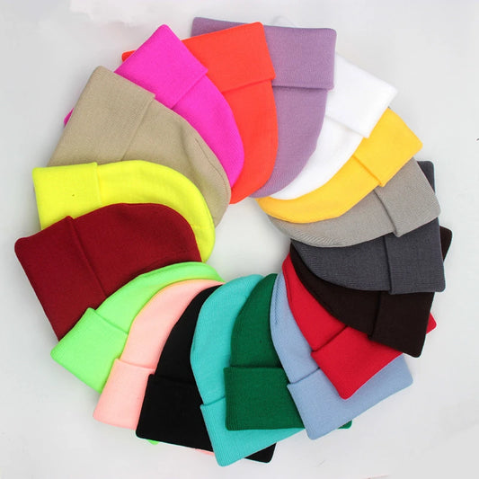 Solid Unisex Beanie Winter Wool Blends Soft Warm Knitted Cap Men Women SkullCap Hats beanies