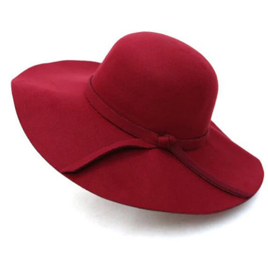 Classic Wide-Brim Floppy Hat – Elegant Wool Felt, Soft Bow Accent, Unisex, Multiple Colors