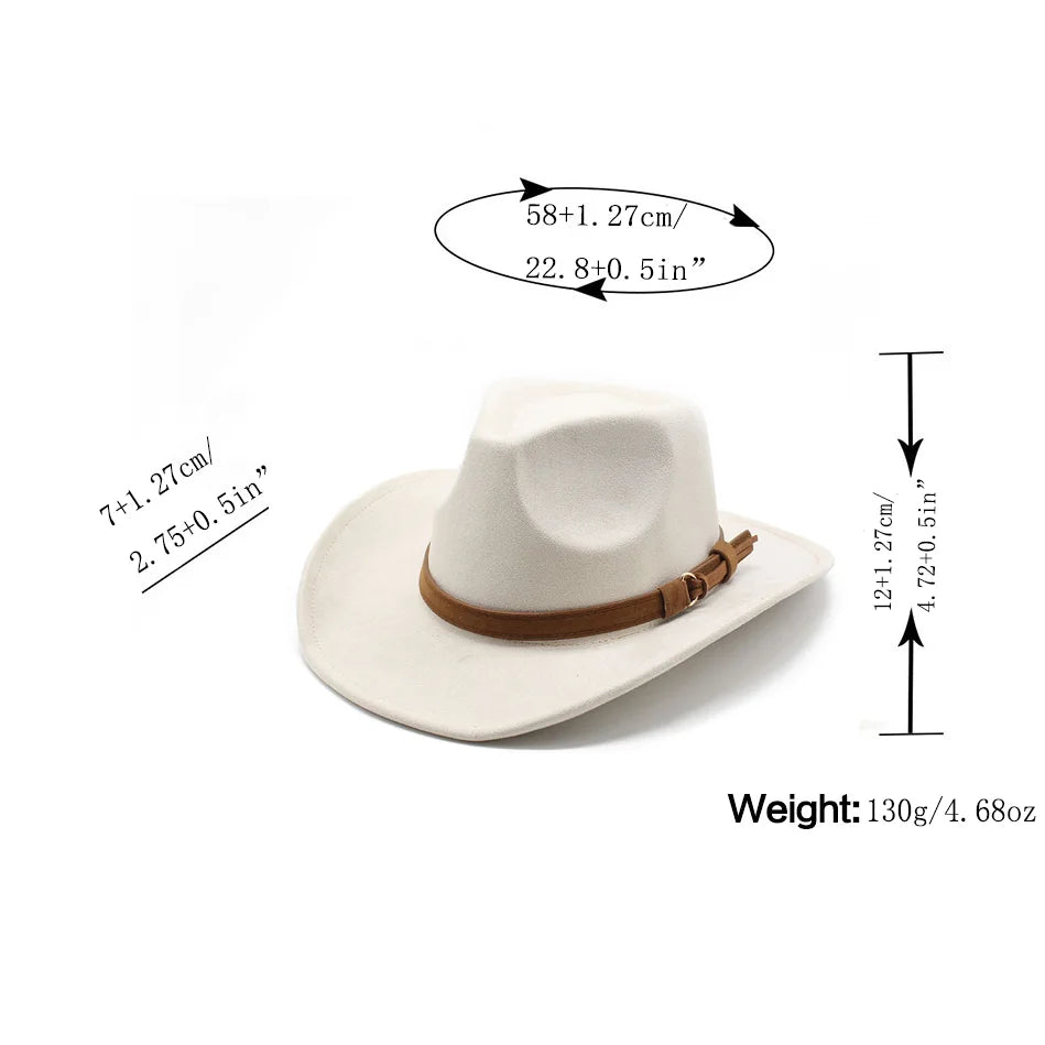 New Women Men Black Suede Chapeu Western Cowboy Hat Gentleman Jazz Sombrero Hombre Cap Dad Cowgirl Hats Size 56-58cm