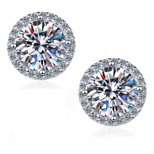 Moissanite Round Earrings 925 Sterling Silver 1 Carat Luxurious Gift