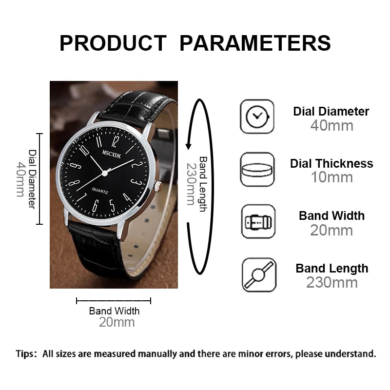 Casual Round Watch Black Quartz Watches Bracelet sets for Men