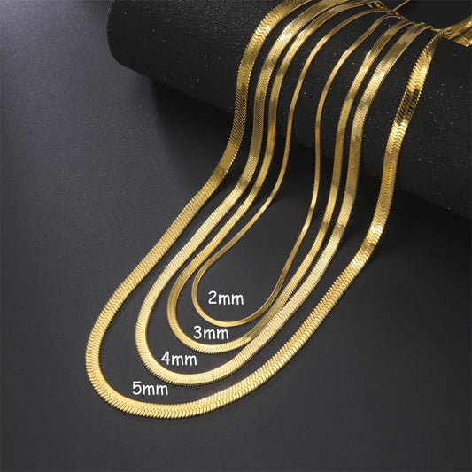 Choker Neck Chain Skyrim Stainless Steel Snake Chain Necklace for Women Men Gold Color Herringbone Jewelry