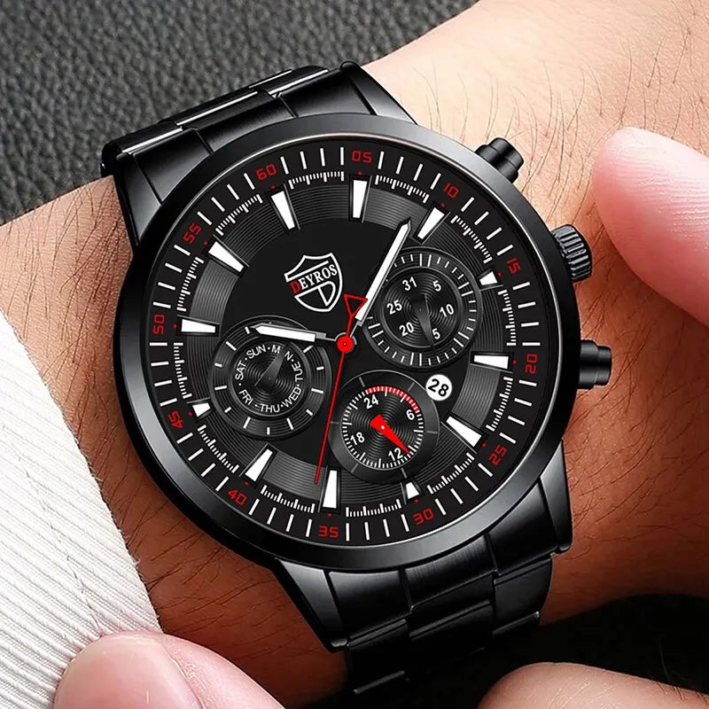 Fashion Men's Watches Stainless Steel Quartz Wrist Watch Male Luminous Leather Bracelet