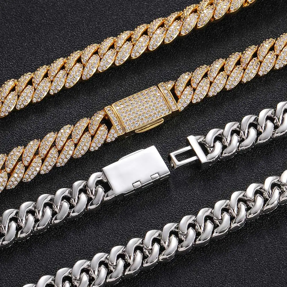 Cuban link10mm Hip Hop Cubic Zircon CZ Iced Out Bubbles Chain Necklace Jewelry