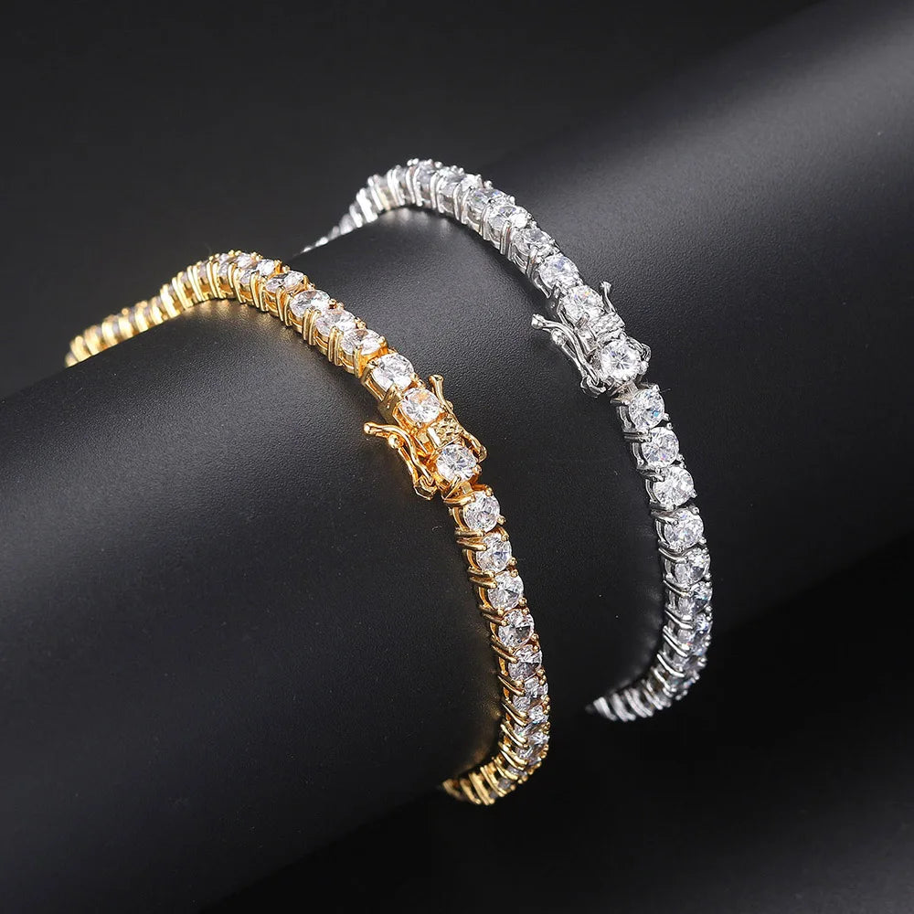 Tennis Iced Out Crystal Bracelet for Women Punk Hiphop Luxury AAA+ Cubic Zirconia Wedding Gold Color Hand Chain jewelry