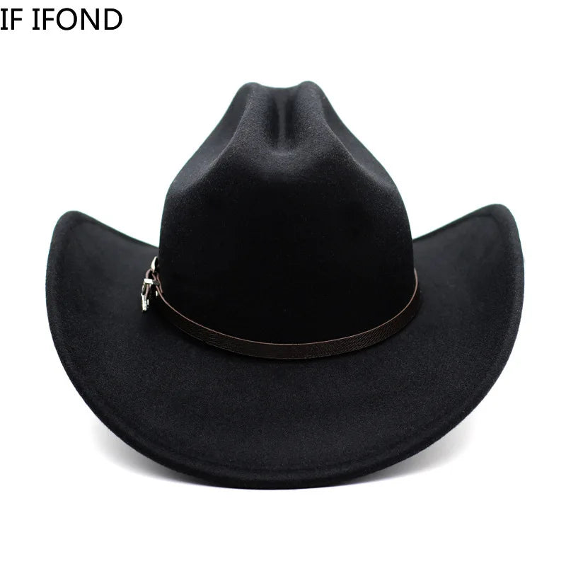 New Vintage Western Cowboy Hat For Men's Gentleman Lady Jazz Cowgirl With Leather Wide Brim Cloche Church Sombrero Hombre Caps