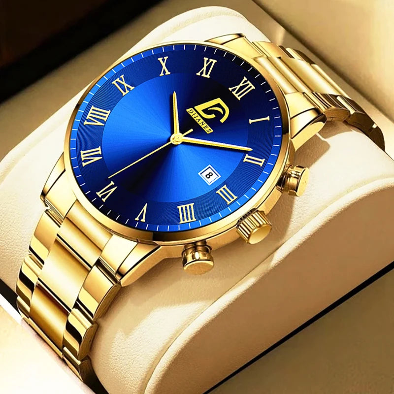 Luxury Minimalist Quartz Wrist Watch Gold Stainless Steel Fashion Watches Mens