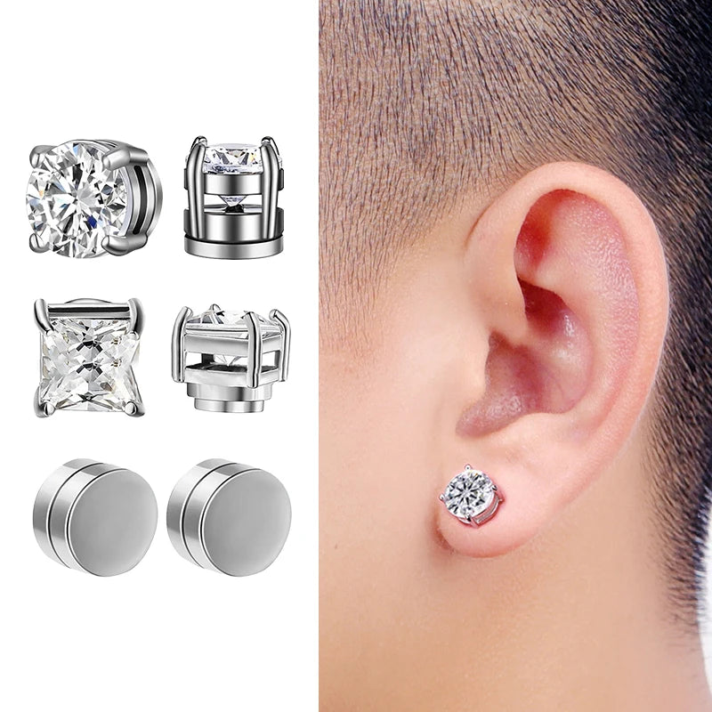 Magnetic Ear Stud Clip Crystal Strong Earrings for Men and Women Punk Round Zircon Magnet Earrings Non Piercing Jewelry