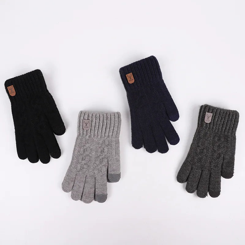 Men warm gloves winter touch screen plus fleece gloves cold warm wool knitted gloves