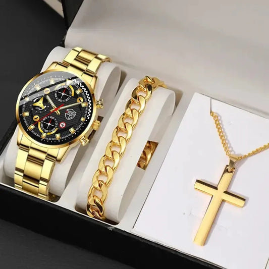 Stainless Stelel Watches Fashion 3pcs Set Luxury Mens