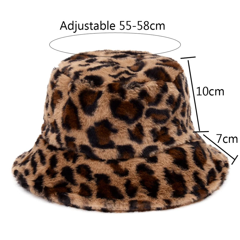 Cow Leopard Faux Fur Fluffy Bucket Hats Women Outdoor Warm Sun Hat Soft Velvet Furry Fisherman Cap Girl Fashion Panama