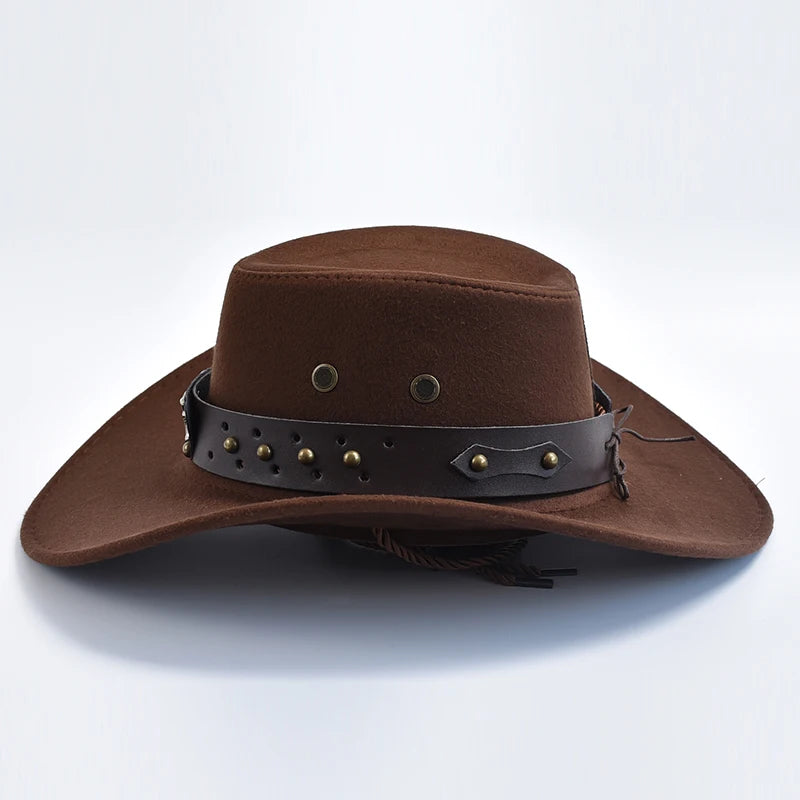 Western Cowboy Hat with Bull Head Emblem and Studded Leather Band