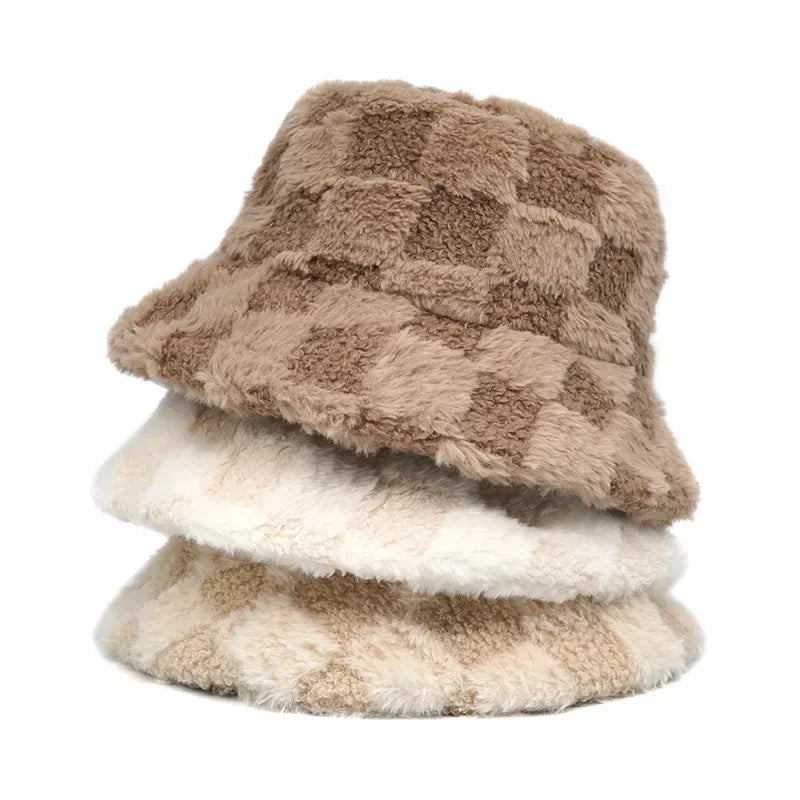 Fur Bucket Caps Women Men Outdoor Keep Warm Fluffy Panama Female Thickened Rabbit Hair Windproof