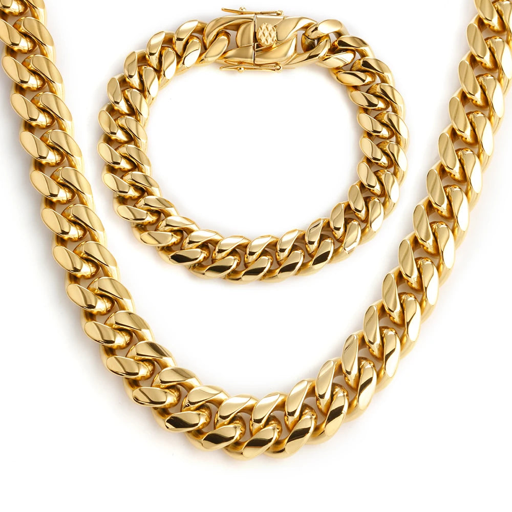 Cuban Link Necklace for Men 6/8/10/12/14/16MM Hip Hop Stainless Steel Miami Fashion Jewelry Thick And Thin