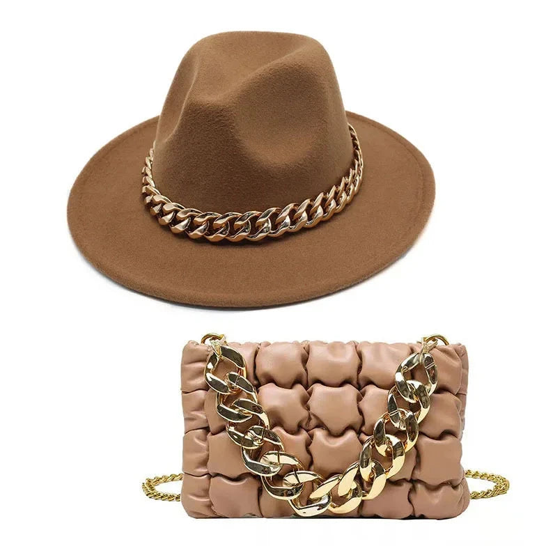 Fashion Fedora Hat and Chain Bag Set - Vibrant Colors