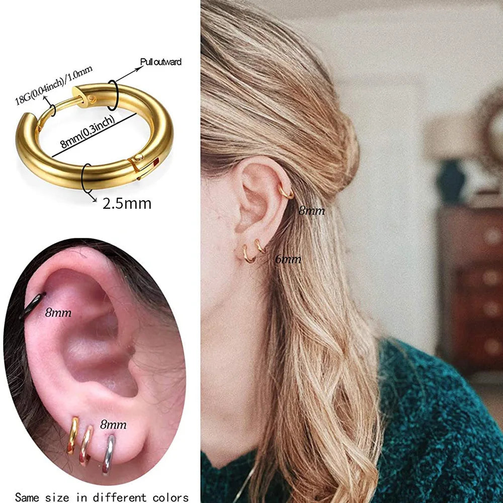 Small Hoop Stainless Steel Earrings for Women Men Cartilage Ear Piercing Jewelry Pendientes Hombre Mujer