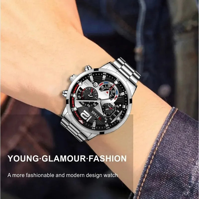 Luxury Stainless Steel Quartz Wrist Watch Men Business Casual with Male Sports Bracelet