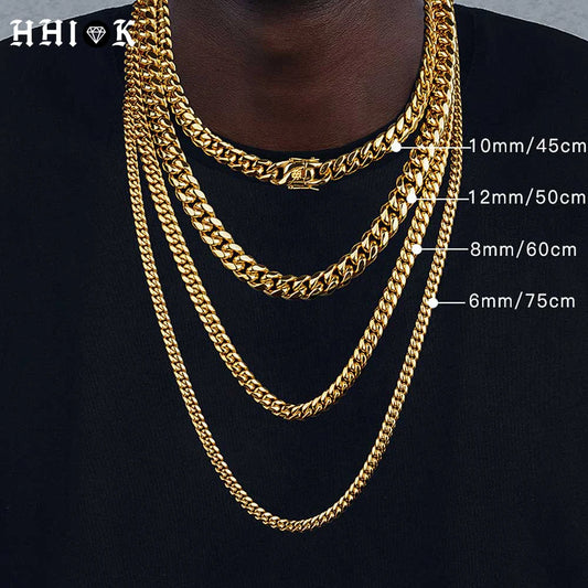 Cuban Link Necklace for Men 6/8/10/12/14/16MM Hip Hop Stainless Steel Miami Fashion Jewelry Thick And Thin