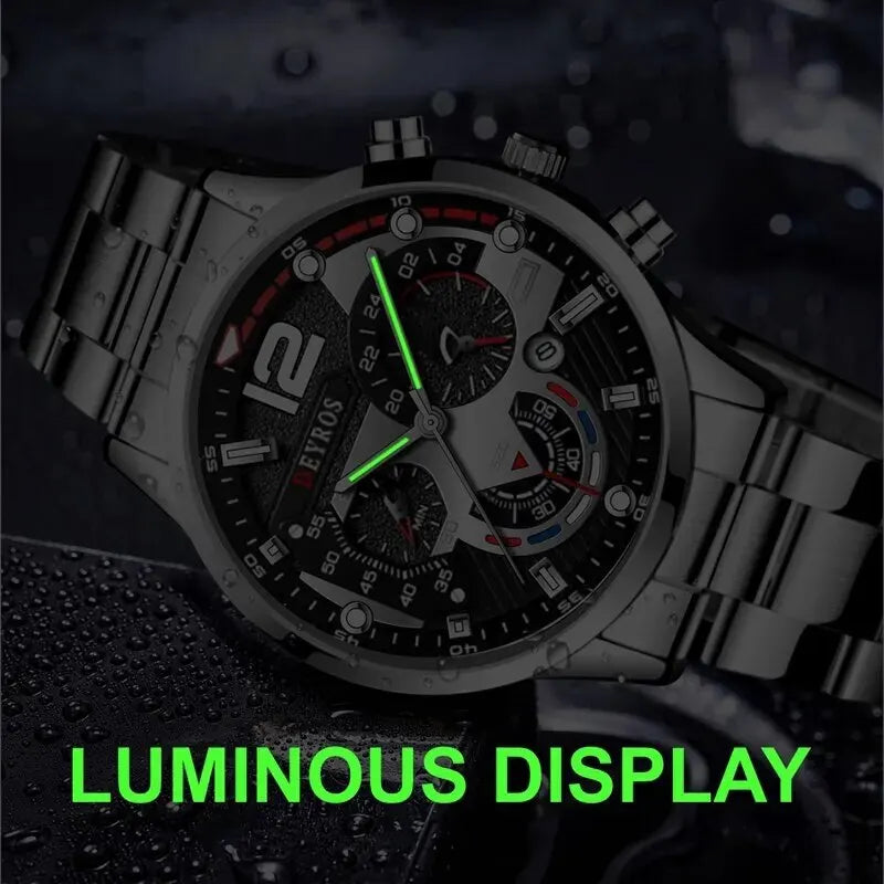 Luxury Stainless Steel Quartz Wrist Watch Men Business Casual with Male Sports Bracelet