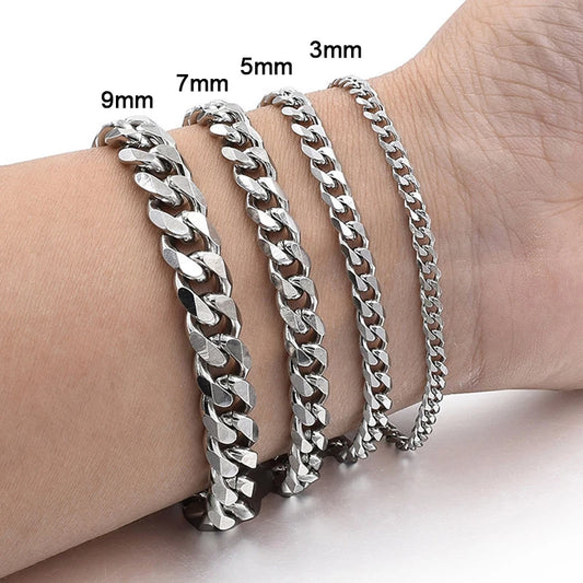 Chain Bracelet Trendy Cuban Chain Men Bracelet Classic Stainless Steel 3/5/7/9mm Width Chain Bracelet For Men Women