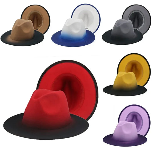 Two-Tone Ombre Fedora Hat – Bold Gradient Design, Wide Brim, Unisex, Adjustable Fit