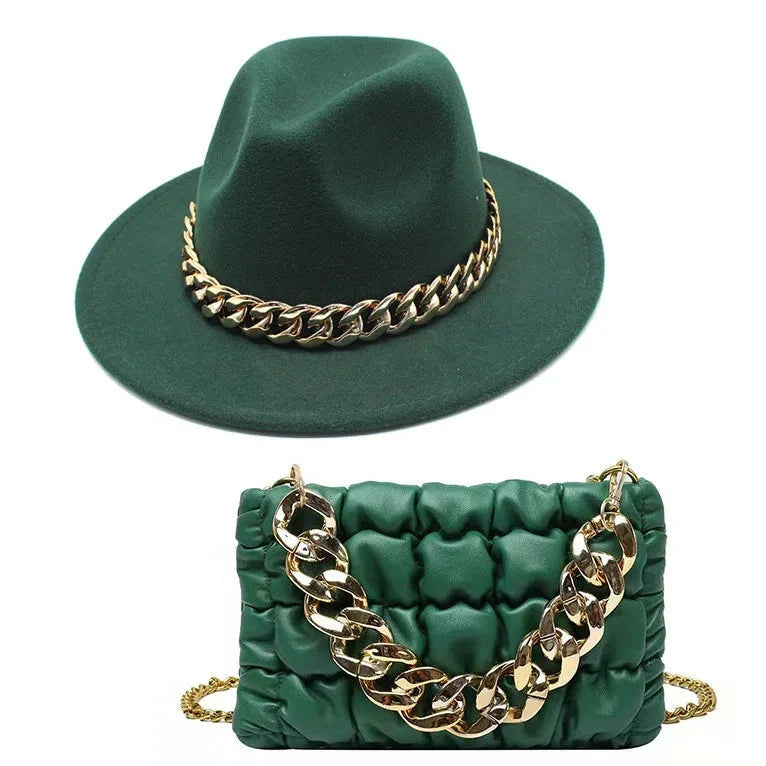 Fashion Fedora Hat and Chain Bag Set - Vibrant Colors