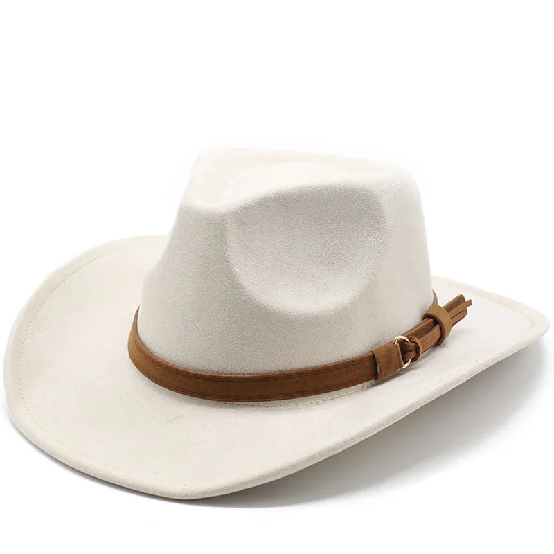 New Women Men Black Suede Chapeu Western Cowboy Hat Gentleman Jazz Sombrero Hombre Cap Dad Cowgirl Hats Size 56-58cm