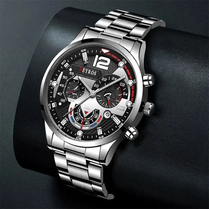 Luxury Stainless Steel Quartz Wrist Watch Men Business Casual with Male Sports Bracelet