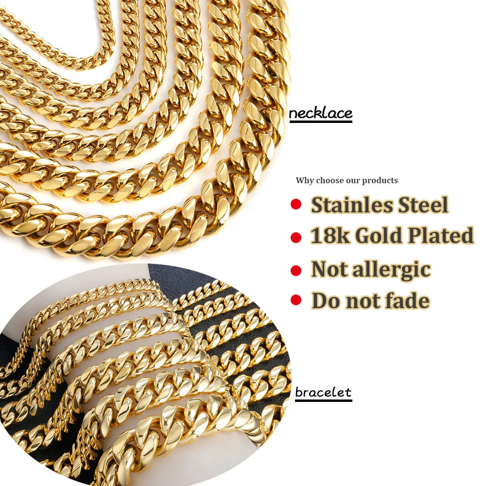 Cuban Link Necklace for Men 6/8/10/12/14/16MM Hip Hop Stainless Steel Miami Fashion Jewelry Thick And Thin