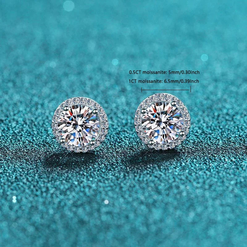 Moissanite Round Earrings 925 Sterling Silver 1 Carat Luxurious Gift