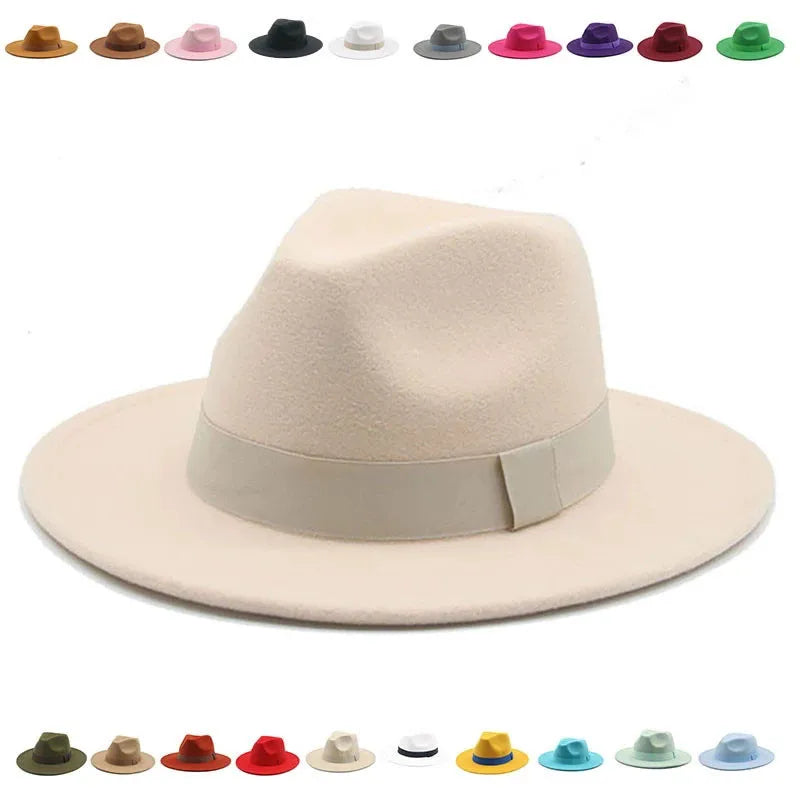 Fedora Hat Women Winter Hats for Women Ribbon Band Men's Hat Wide Brim Classic