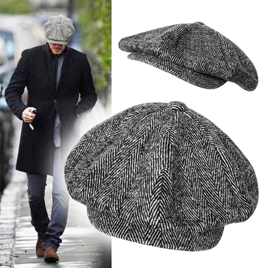 Men Grey Herringbone Flat Caps Women Men British Painters Hat