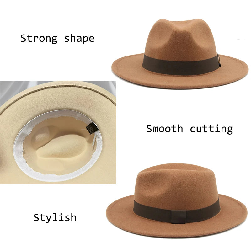 Fedora Hat Women Winter Hats for Women Ribbon Band Men's Hat Wide Brim Classic