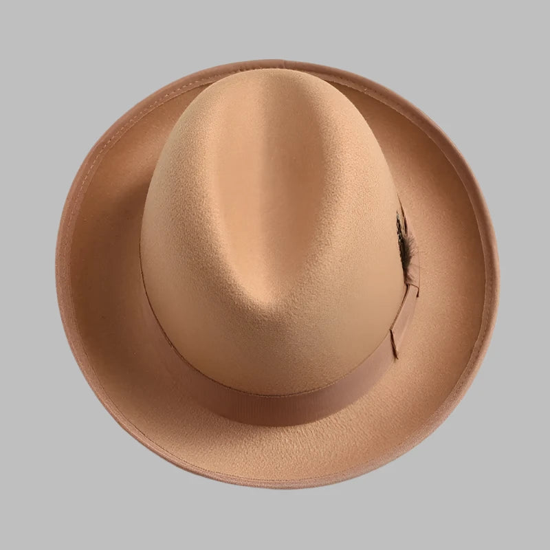 Classic Fedora Hat – Soft Wool Blend with Feather Accent, Wide Brim, Unisex, Available in Multiple Colors