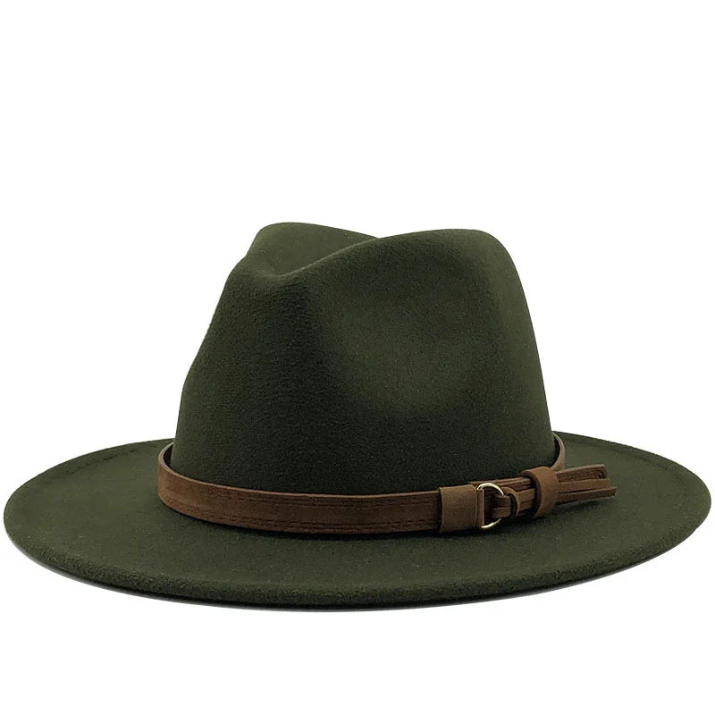 Elegant fedora with brown strap premium wide brim hat