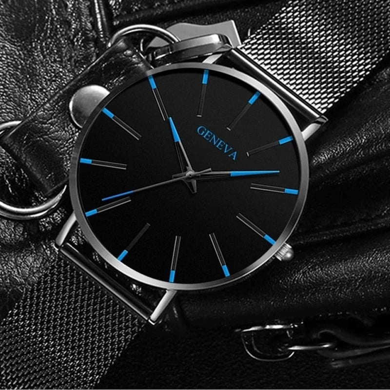 Minimalist Mens Fashion Stainless Steel Mesh Belt Quartz Wrist Watch