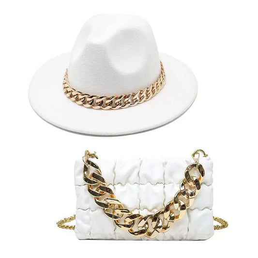 Fashion Fedora Hat and Chain Bag Set - Vibrant Colors