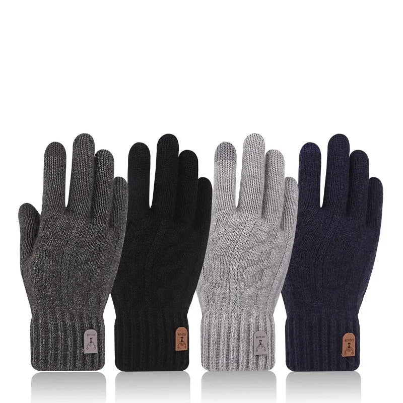 Men warm gloves winter touch screen plus fleece gloves cold warm wool knitted gloves