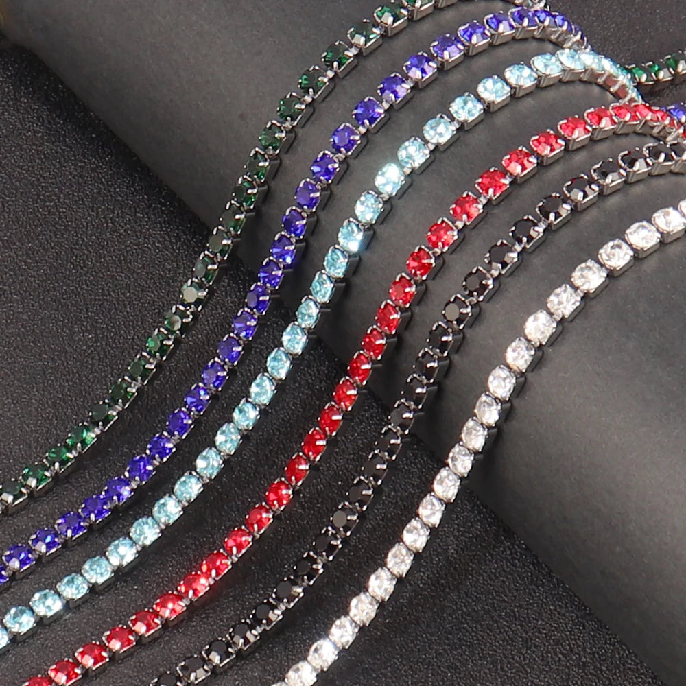 Tennis Chain Necklaces Color Crystal 316L 4mm Stainless Steel Necklace For Women Men's Hiphop Zircon Choker Necklace Jewelry