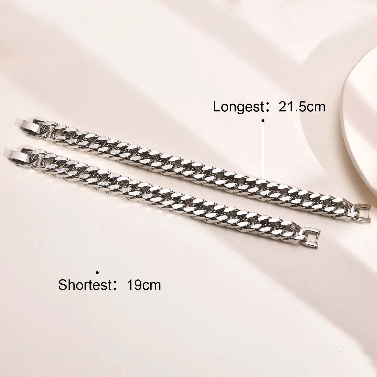 Cuban Chain Bracelet Stainless Steel 10/12/15MM Width for Men, Silver Color Fashion Hip Hop Male Boy Wristband