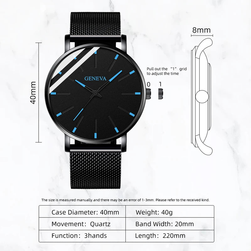 Minimalist Mens Fashion Stainless Steel Mesh Belt Quartz Wrist Watch