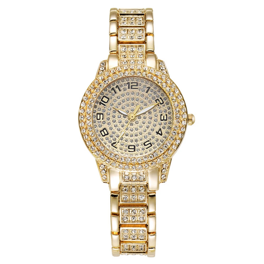 Heart Diamond Wristwatch Elegant Women 's Bracelet Watch Set 2PCS Luxury Women's Gold Watch Fashion Women's Quartz