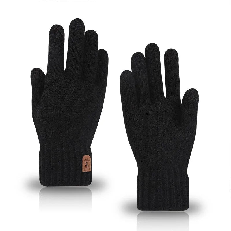 Men warm gloves winter touch screen plus fleece gloves cold warm wool knitted gloves