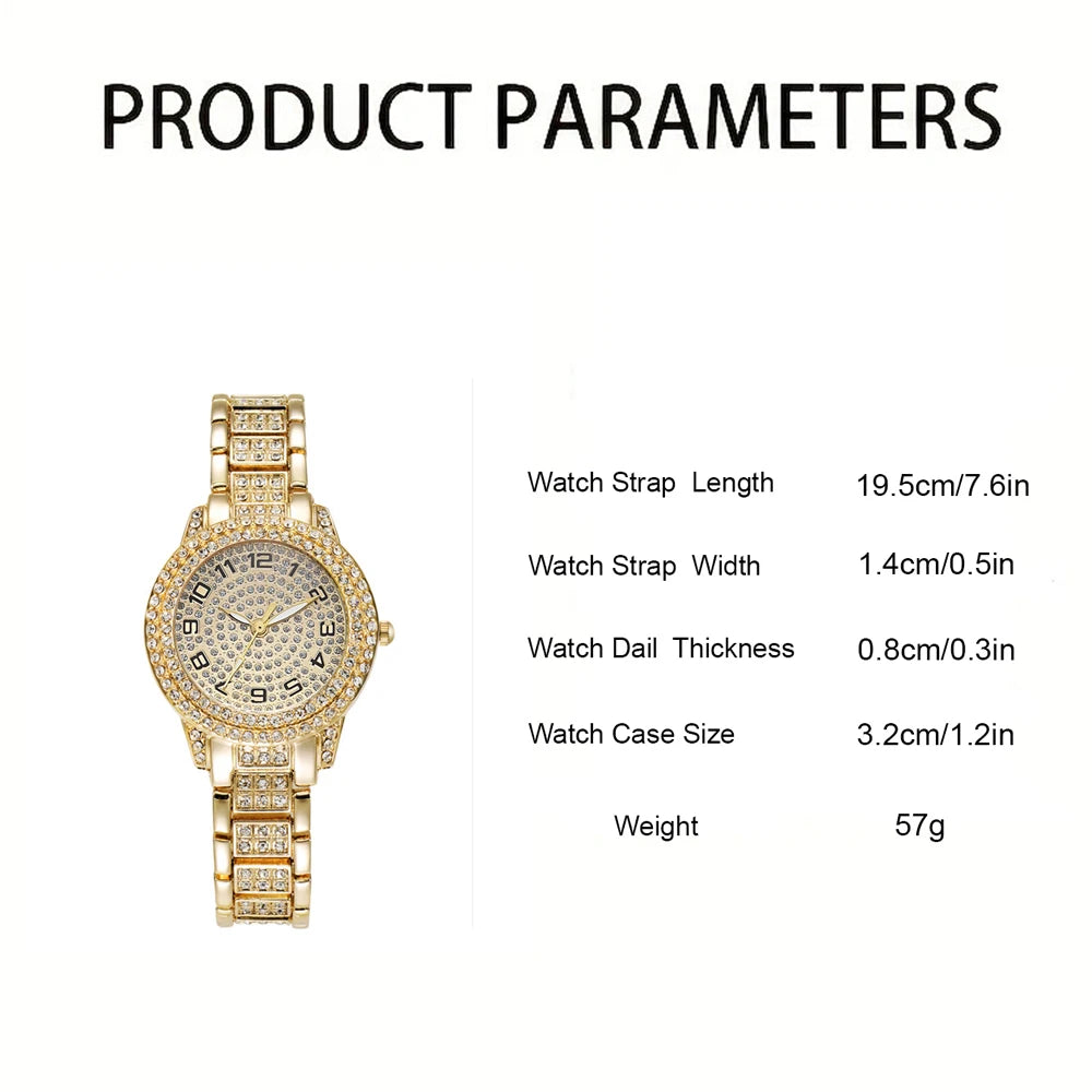 Heart Diamond Wristwatch Elegant Women 's Bracelet Watch Set 2PCS Luxury Women's Gold Watch Fashion Women's Quartz