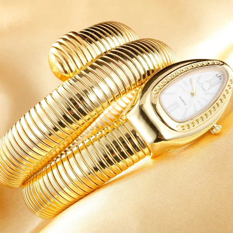 Ladies Watches Luxury Gold Snake Winding Watches Women Fashion Quartz Bangle Bracelet Watches