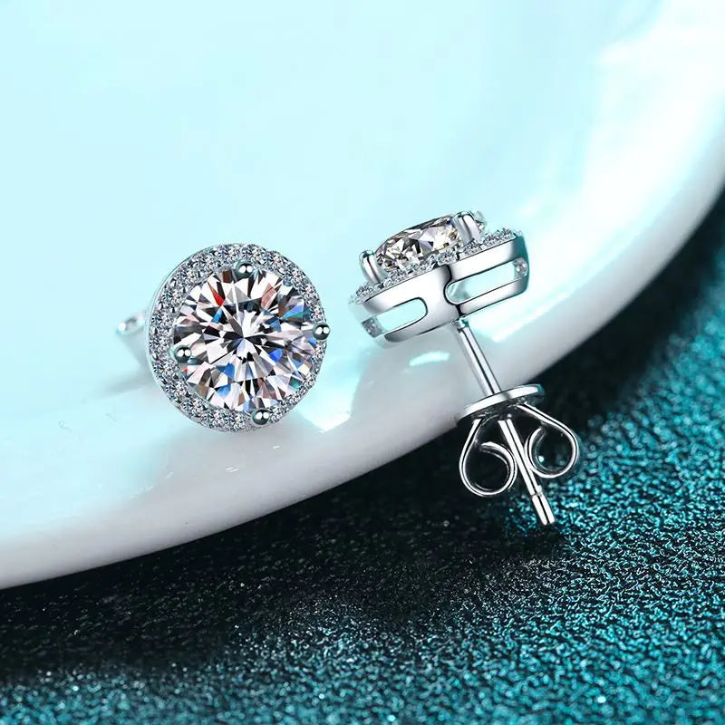 Moissanite Round Earrings 925 Sterling Silver 1 Carat Luxurious Gift